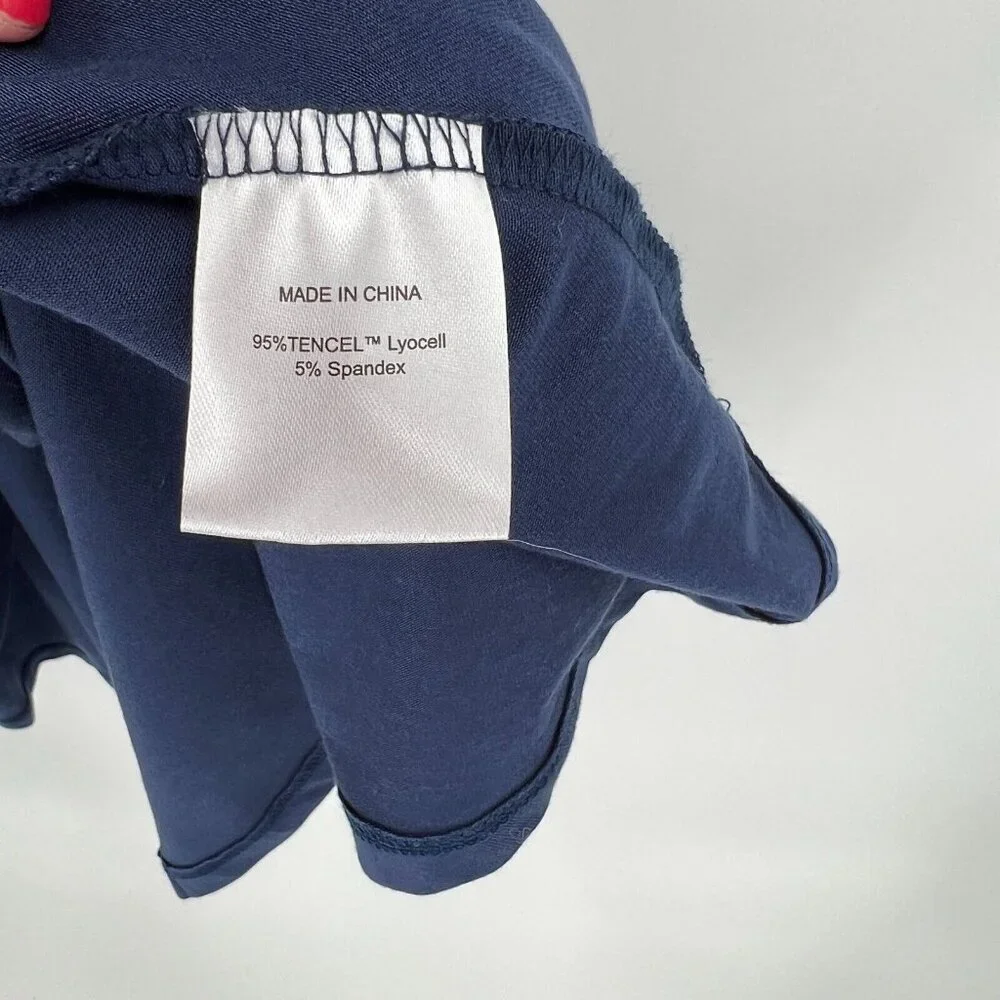 Quince Navy Blue Tencel Jersey True Wrap Dress Midi sz XL Short Sleeve NWT - Picture 4 of 5